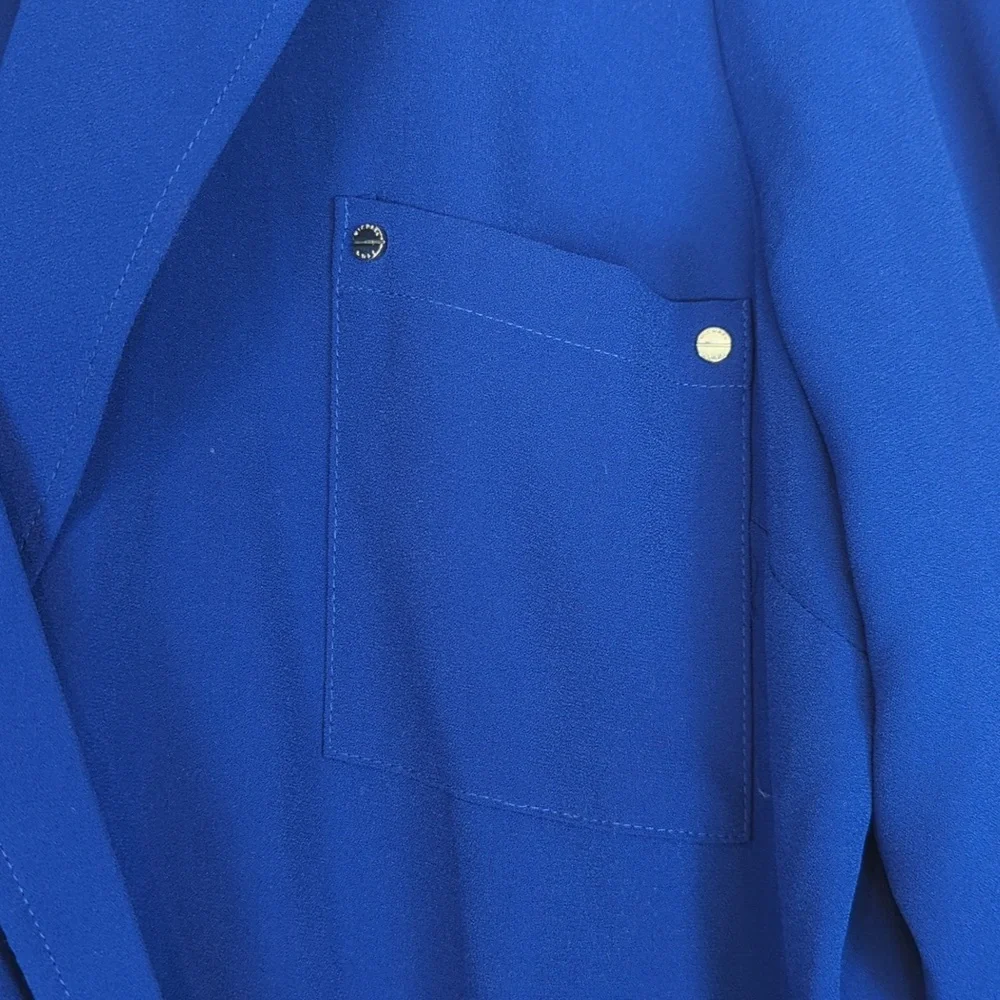 Michael Kors Cobalt Blue Chiffon Collared‎ Front Zipper Long Sleeve Blouse M